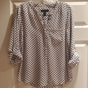 INC White and Black Pokadot blouse with pocket